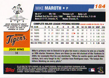 2006 Topps #184 Mike Maroth Back