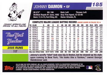 2006 Topps #185 Johnny Damon Back