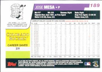 2006 Topps #189 Jose Mesa Back
