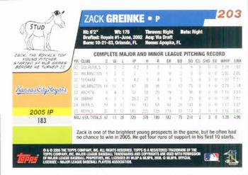 2006 Topps #203 Zack Greinke Back