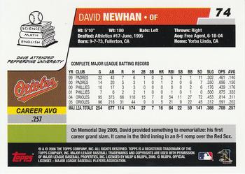 2006 Topps #74 David Newhan Back