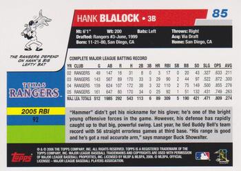 2006 Topps #85 Hank Blalock Back