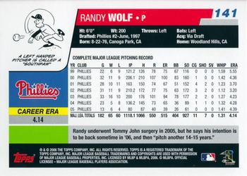 2006 Topps #141 Randy Wolf Back