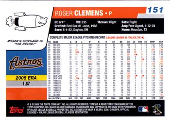 2006 Topps #151 Roger Clemens Back