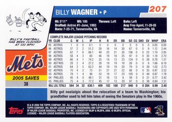 2006 Topps #207 Billy Wagner Back
