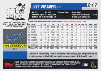 2006 Topps #217 Jeff Weaver Back