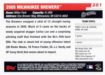 2006 Topps #281 Milwaukee Brewers Back