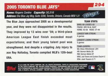 2006 Topps #294 Toronto Blue Jays Back