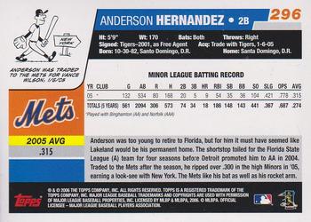 2006 Topps #296 Anderson Hernandez Back