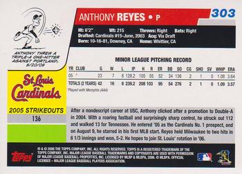 2006 Topps #303 Anthony Reyes Back