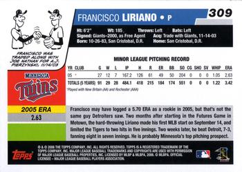 2006 Topps #309 Francisco Liriano Back