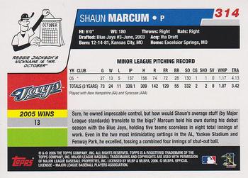 2006 Topps #314 Shaun Marcum Back