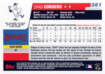 2006 Topps #361 Chad Cordero Back