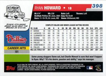 2006 Topps #398 Ryan Howard Back