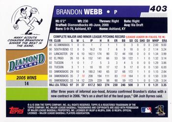 2006 Topps #403 Brandon Webb Back
