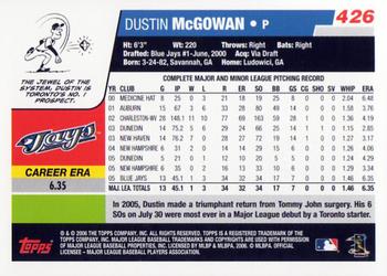 2006 Topps #426 Dustin McGowan Back