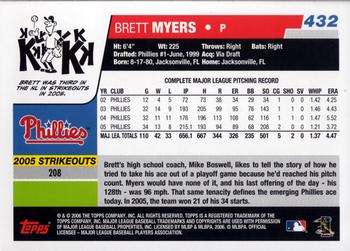 2006 Topps #432 Brett Myers Back