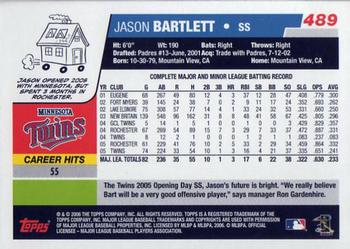 2006 Topps #489 Jason Bartlett Back