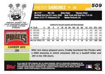 2006 Topps #509 Freddy Sanchez Back