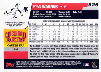 2006 Topps #526 Ryan Wagner Back