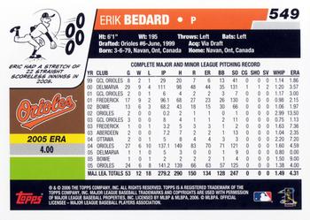 2006 Topps #549 Erik Bedard Back