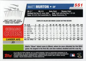 2006 Topps #551 Matt Murton Back