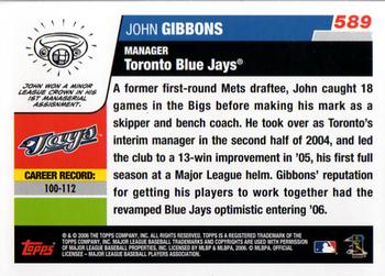 2006 Topps #589 John Gibbons Back