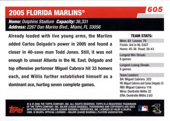 2006 Topps #605 Florida Marlins Back