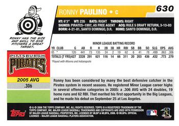 2006 Topps #630 Ronny Paulino Back