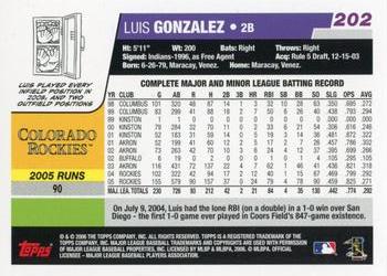 2006 Topps #202 Luis Gonzalez Back