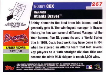 2006 Topps #267 Bobby Cox Back
