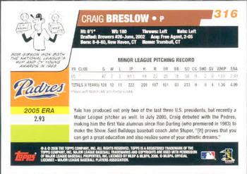 2006 Topps #316 Craig Breslow Back