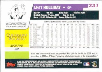 2006 Topps #331 Matt Holliday Back