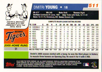 2006 Topps #511 Dmitri Young Back