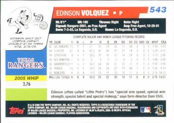 2006 Topps #543 Edinson Volquez Back