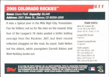 2006 Topps #611 Colorado Rockies Back