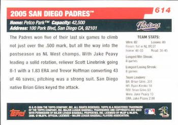 2006 Topps #614 San Diego Padres Back