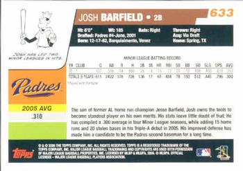2006 Topps #633 Josh Barfield Back