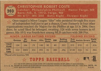 2006 Topps '52 Rookies #203 Chris Coste Back