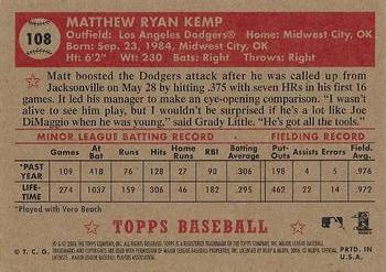 2006 Topps '52 Rookies #108 Matt Kemp Back