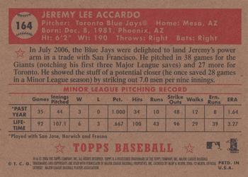 2006 Topps '52 Rookies #164 Jeremy Accardo Back