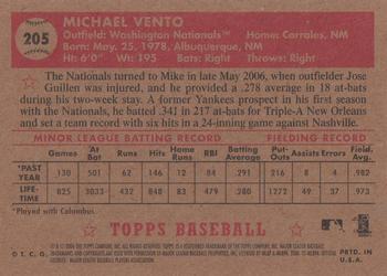 2006 Topps '52 Rookies #205 Mike Vento Back