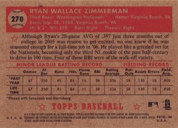 2006 Topps '52 Rookies #270 Ryan Zimmerman Back
