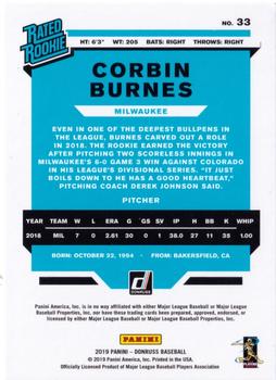 2019 Donruss #33 Corbin Burnes Back