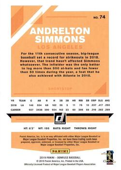 2019 Donruss #74 Andrelton Simmons Back