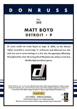 2019 Donruss #243 Matt Boyd Back