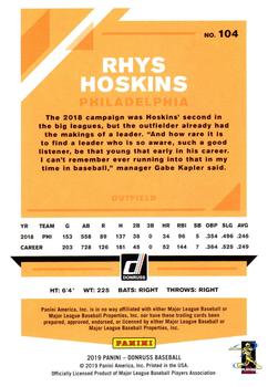 2019 Donruss #104 Rhys Hoskins Back