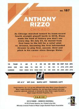 2019 Donruss #187 Anthony Rizzo Back