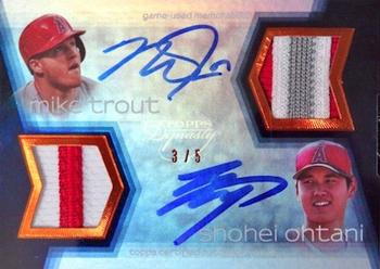 2018 Topps Dynasty - Dual Autographed Patch #ADRG-MS Mike Trout / Shohei Ohtani Front