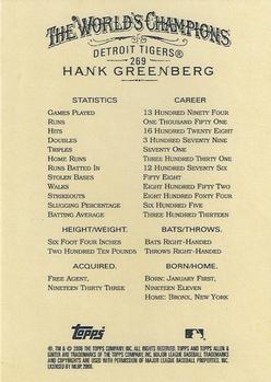 2006 Topps Allen & Ginter #269 Hank Greenberg Back